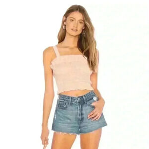 Tularosa Ellie Ruffle Smocked Crop Top Blush Pink Women's Size Small